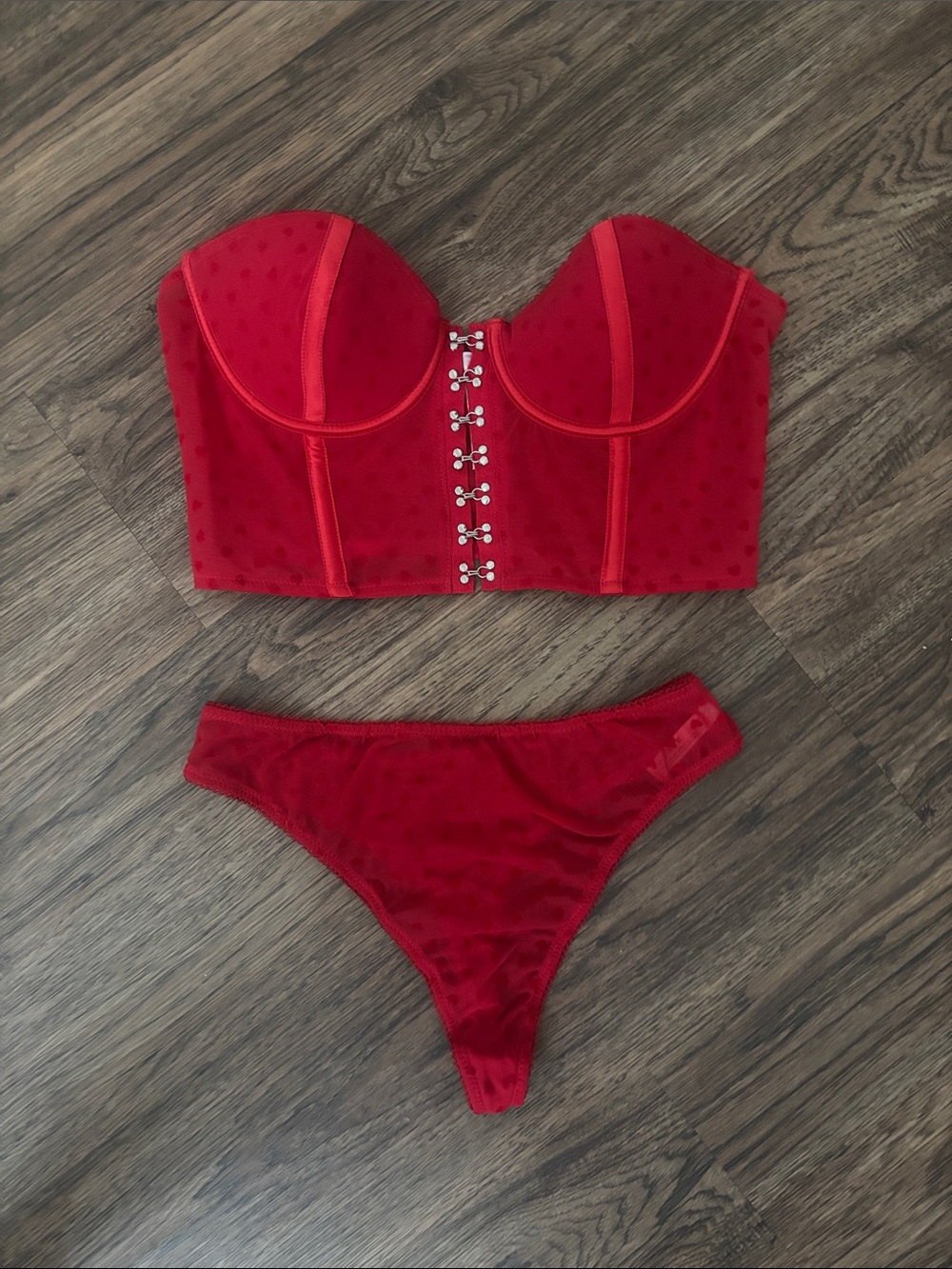 Fashion Nova Heart Eyes 2 Piece Corset Set Red Hearts Bustier Lingerie Size L